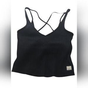Vuori Black Ribbed Athletic‎ Crop Tank Criss Cross Back
